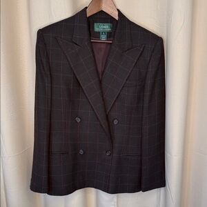 Lauren Ralph Lauren Women's Brown beige Checkered pattered pinstriped WoolBlazer